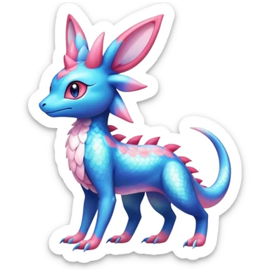 Colorful Shiny Exotic Amaura-Salandit-Aurorus-Sylveon-Fakémon-hybrid-creature (full body)  sticker