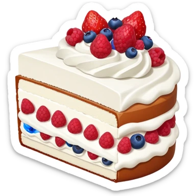 slice of whipped cream cake with strawberries raspberries blueberries sticker