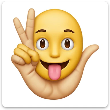 A yellow emoji face with its tongue sticking out
	•	A peace sign hand centered under the tongue
	•	The back of the hand showing (i.e. not the palm) sticker