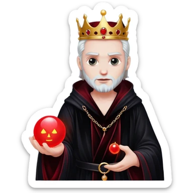 A gothic king in a black velvet robe, holding a glowing red orb sticker