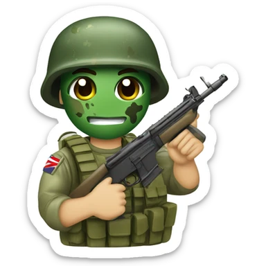 British army soldier with green camo paint on his face pointing with grenade in hand  sticker