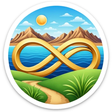 infinity 8 symbol stylised to symbolise earth, with desert, grass, cities, oceans sticker