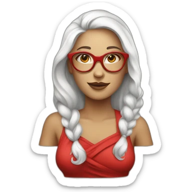 Grosse femme blanche en robe rouge et lunette sticker