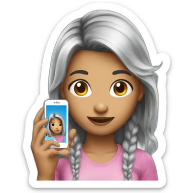 strigth hair withe skin teenager girl playing with a cellphone sticker