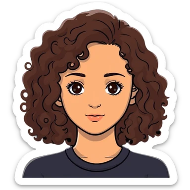 young woman with long curly brown hair, hazel eyes, long eyelashes sticker