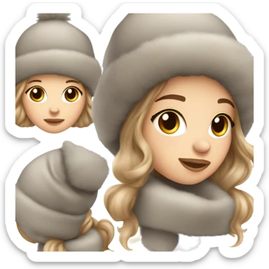 fluffy cozy winter hat on white brunette haired girl sticker