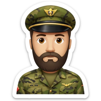 Bearded man in camouflage uniform, stern look.






























 sticker
