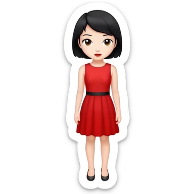 A girl with black short hair and wearing a red dress sticker