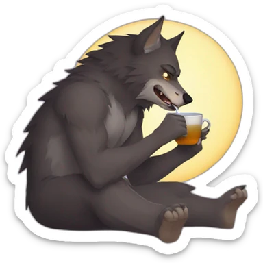 A werewolf sipping tea sticker