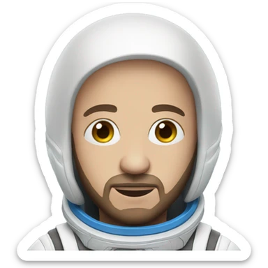 a man with blue eyes, bald, short beard, wearing an astronaut costume sticker