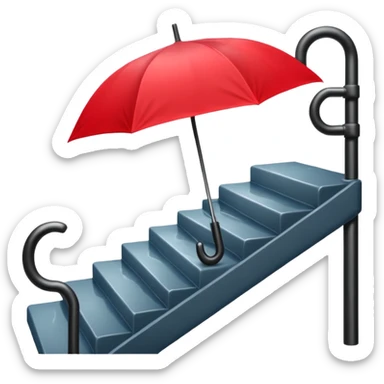 Red umbrella on stair railing, Lost Umbrella. sticker