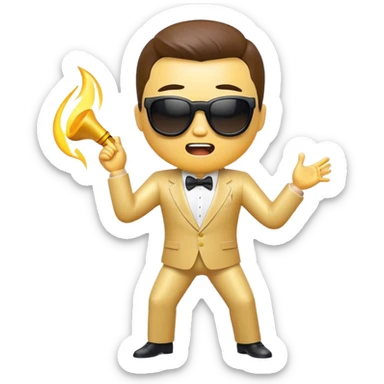 Cinematic Realistic Gangnam Style Pop Culture Emoji, showcasing a playful, iconic portrayal inspired by the hit song rendered with dynamic textures and fun, energetic lighting. sticker