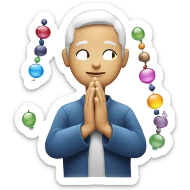 picture of prayer beads and praying hands in a cartoon thought bubble  sticker