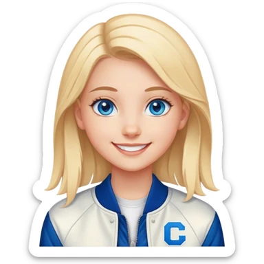 smiling girl in letterman jacket Blue eyes sticker