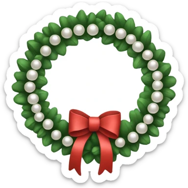 A Christmas wreath designed like a circle of pearls with a tiny black bow. sticker