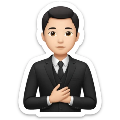 first asian man put his hands on his chest where his heart is, to showw howw he feeel sticker