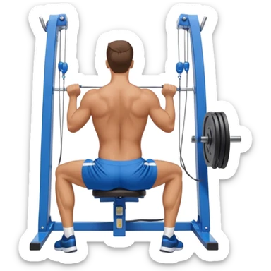 back view of man with blue shorts using seated cable-rows machine sticker