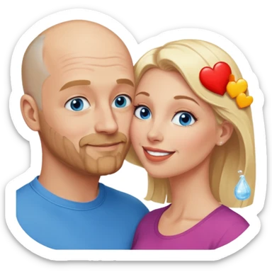 middle age bald man with salt and blonde scruff, blue eyes and blonde woman with blue eyes kissing each other sticker