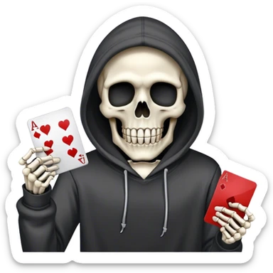 skeleton holding ace card in hoodie ￼ sticker