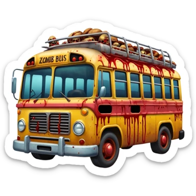 Zombie apocalypse bus..... in the style of your bleeding skull art. More blood and a zombies stuck to the grill that have ran over sticker