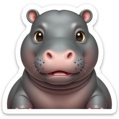 cinematic-cute baby hippo-portrait-emoji,-poised-and-regal,-with-a-massive,-robust-build-and-a-smooth,-sleek-slate-gray-hide,-deep-set-soulful-eyes,-simplified-yet-sharp-and-sophisticated-features,-highly-detailed,-glowing-with-a-soft radiance sticker