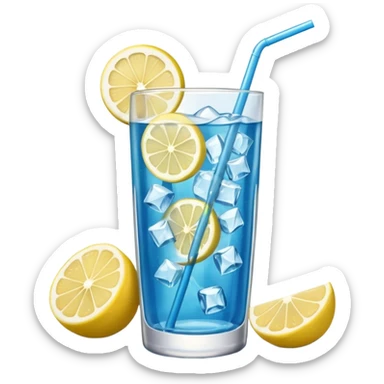 A tall glass of blue lagoon with lemon slices, ice cubes, and a curved straw.
 sticker