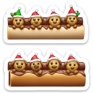 Une bûche de Noël contemporaine avec 7 oursons en reliefs sticker