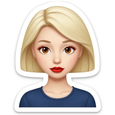 in the style of apple IOS emojis, give me a girly whole person emoji, with big red lips and eyelashes, and hour-glass curvy frame in a neutral pose sticker