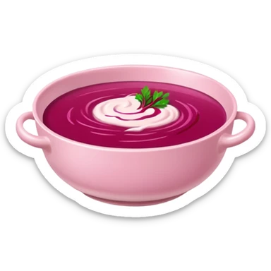 A bowl of pink soup from Lithuania with no face sticker