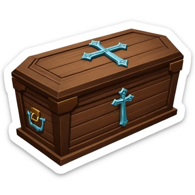 coffin with large nails and carved cross sticker