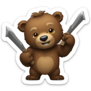Grizzly bear with melee weapons sticker