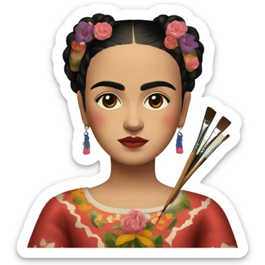 body frida kahlo kid with paintbrush sticker
