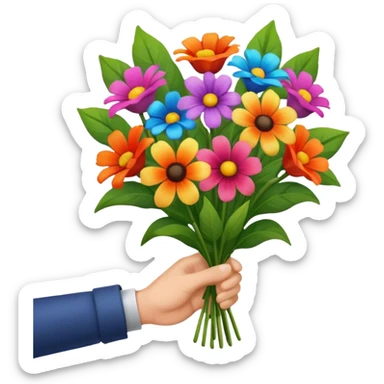Male hand give a bogue of flowers sticker
