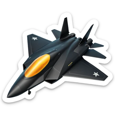 Illustrate a stealth fighter jet in matte black with angular body & glowing cockpit. sticker