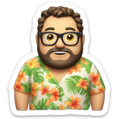 fat guy wearing a hawaii shirt with rectangular glasses playing video games sticker