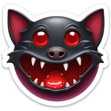 Mischievous black vampire bat sharp vampire fangs dripping red slime in front of realistic full moon sticker