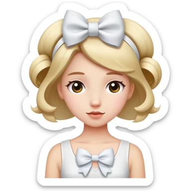 A girl wearing a flower white top and a white bow in her hair sticker
