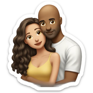 Brown bald man with chinhair kissing brunette woman with long hair sticker