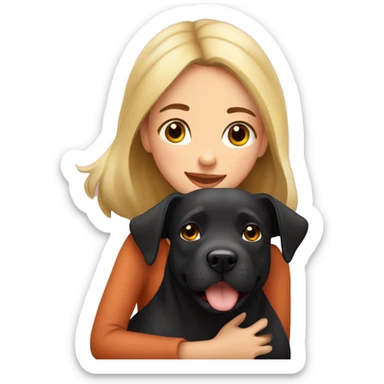 Italian girl hugging lovely black amstaff dog sticker