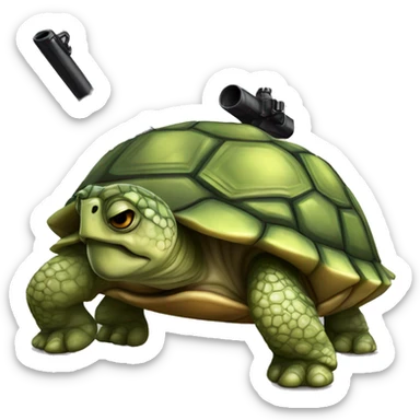 photorealistic tired military turtle with gun sticker