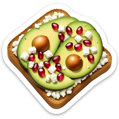 Sliced Avocado toast with pomegranate seeds and feta cheese sticker