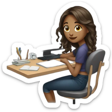 Girl and her study setup sticker
