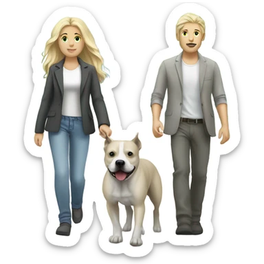 Blond white couple (long hair girl) walking grey staffie  sticker