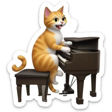 cat playing piano sticker