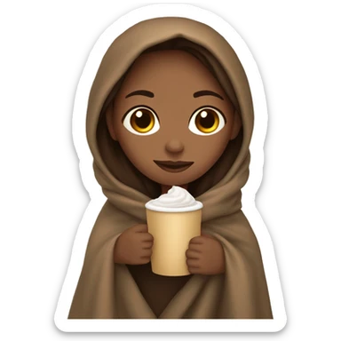 Girl with brown hair wrapped in a blanket sipping a hot chocolate  sticker