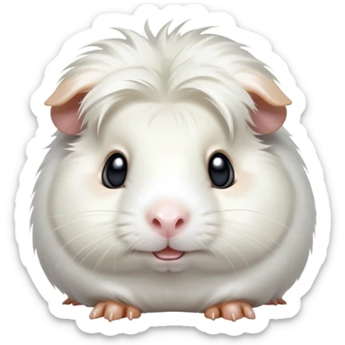 Cinematic Comical White Guinea Pig Portrait Emoji, Head tilted dramatically with an exaggeratedly amused expression, featuring a glossy, pristine white fur with an adorably scrunched face, wide, expressive dark eyes filled with playful disbelief, Simplified yet hilariously expressive features, highly detailed, glowing with a slightly sassy glow, high shine, dramatic yet playful, stylized with an air of cheeky mischief, bright and endearing, soft glowing outline, capturing the essence of a spirited and over-the-top guinea pig, so meme-worthy it feels like it could side-eye its way into internet fame instantly! sticker