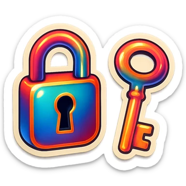 A lock and key set in retro stickers style, with a vintage design and bright colors sticker