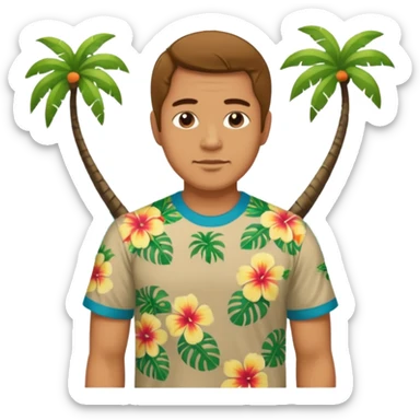 Retro 70s man face in hawaii t-shirt sticker