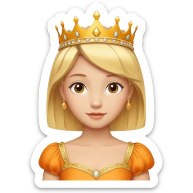 Princess in orange yellow Dress with gold Tiara, short Blonde Hair sticker