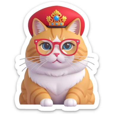 A cat wearing glasses and a traditional Russian kokoshnik, colorful and playful. sticker